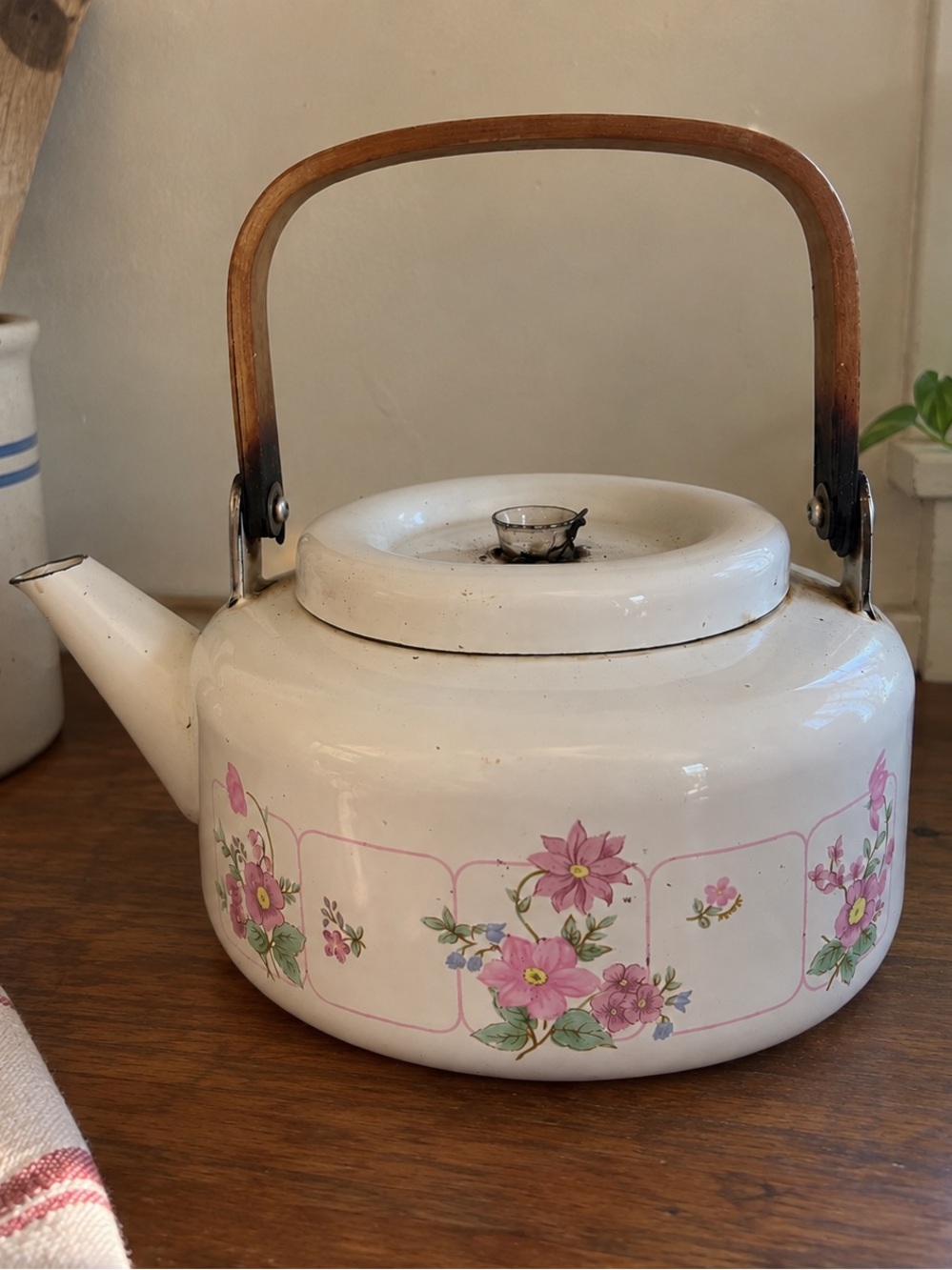 Vintage floral enamel Grandmacore decorative tea pot